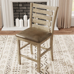 HAOYYE Set of 2 Dining Counter Height Chairs Modern Farmhouse Rustic Look Distressed Design Ladderback Solid Wood Sturdy Space-Saving Heavy Duty Modern Design Adults Dorm Room Easy Assembly