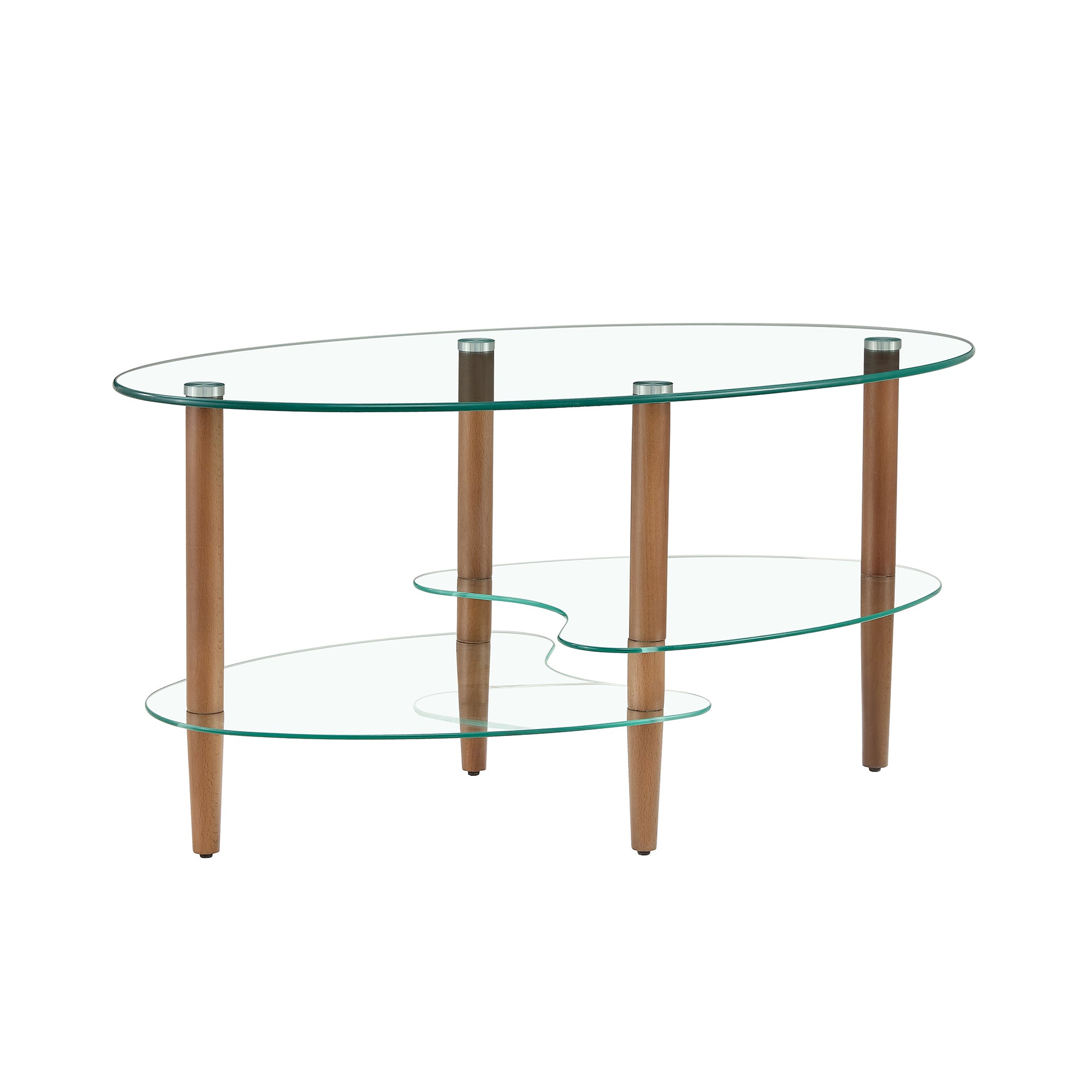 HAOYYE Transparent Oval glass coffee table, modern table in living room Oak wood leg tea table 3-layer glass table Sturdy Space-Saving Heavy Duty Modern Design Adults Dorm Room Easy Assembly