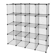 HAOYYE 16-Cube Organizer Cube Storage Shelving Unit, Wire Cube Storage Origami Shelves, Metal Grid Modular Cubbies Organizer Bookcase, Soft Cozy Warm Flannel Fleece Home Decor, Stylish Space-Saving Solution, Versatile Shelving System