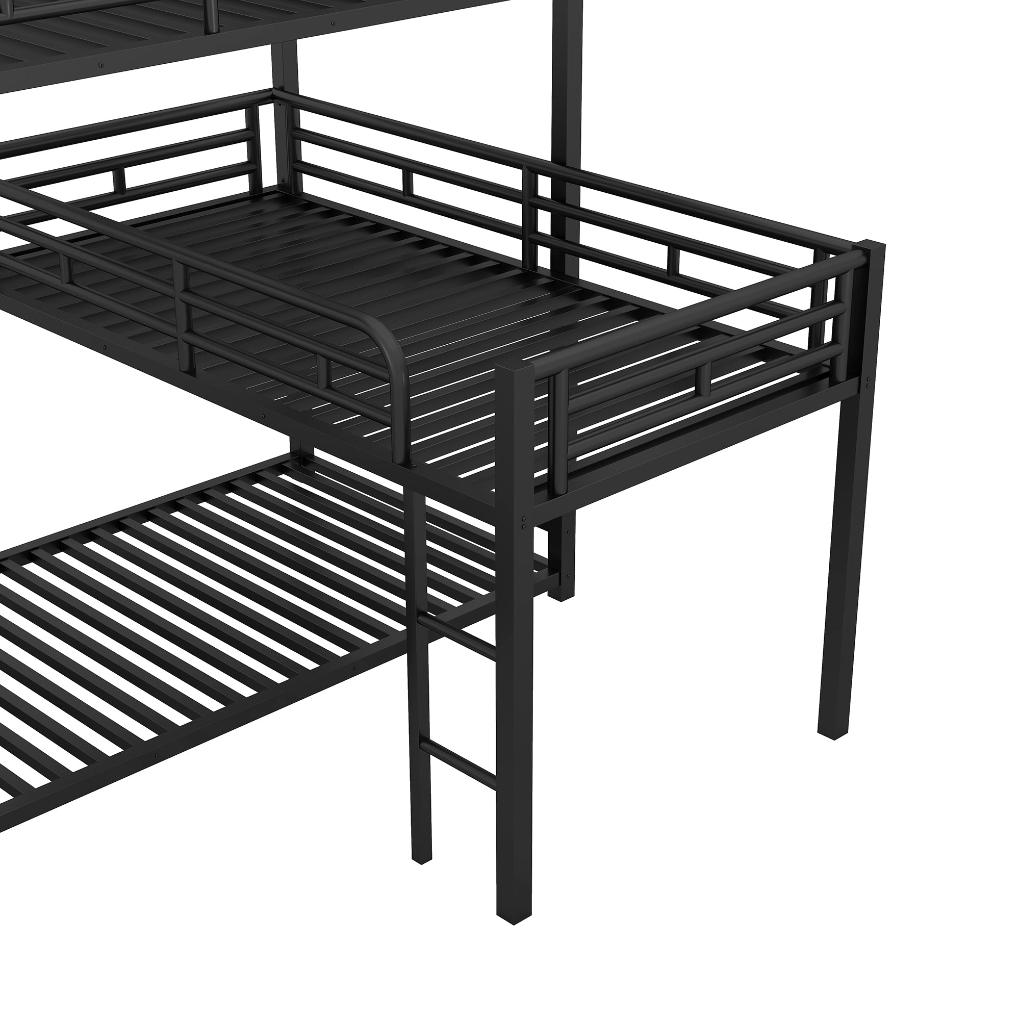 HAOYYE L-shaped Metal Triple Twin Size Bunk Bed, Black(OLD SKU:SM000605AAB) Sturdy Space-Saving Heavy Duty Modern Design Easy Assembly Durable Stylish Home Furniture Versatile