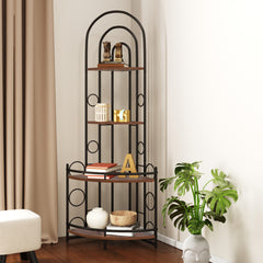 Haoyye 4-Tier Corner Bookshelf, Modern Space-Saving Display Rack with Metal Frame and Wood Shelves, Standing Storage Shelf for Living Room, Bedroom, Bathroom or Balcony, Freestanding Plant Stand or Organizer, Easy to Assemble and Sturdy Design