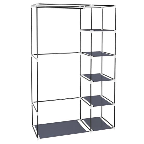 DE Direct HAOYYE Portable Clothes Closet Wardrobe with Non-Woven Fabric Cover and Hanging Rod Strong Steel Frame Freestanding Storage Organizer Dustproof Fabric Shelves Quick and Easy Assembly for Bedroom Entryway