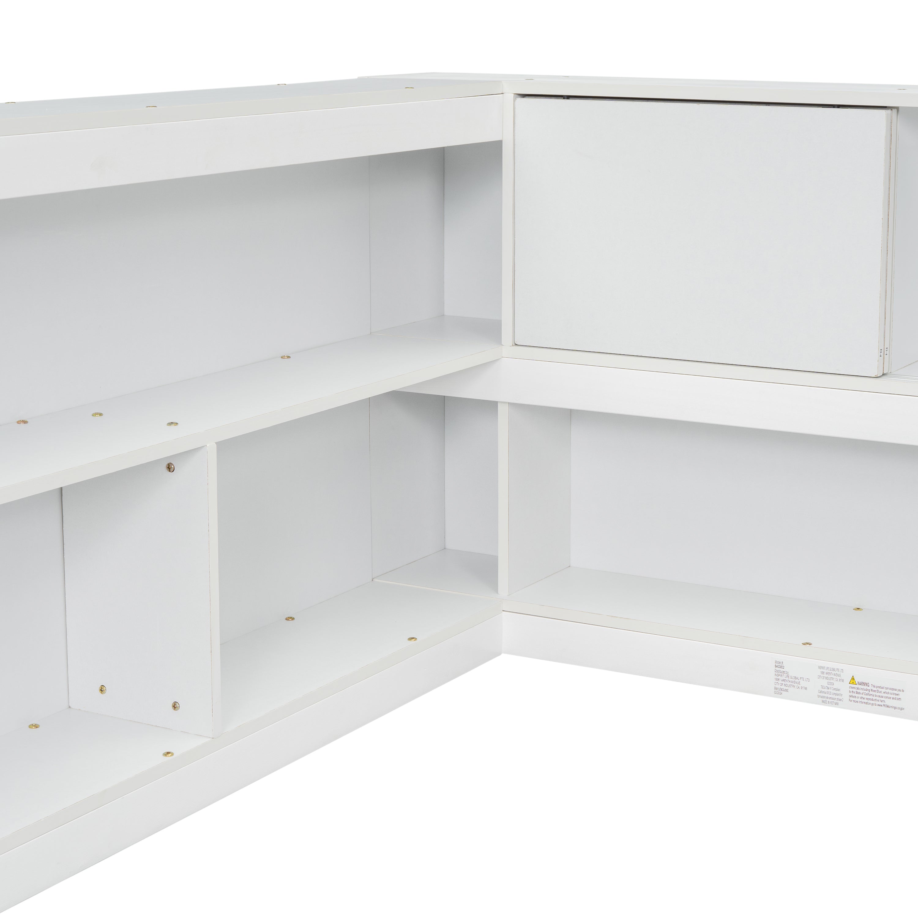 HAOYYE Full Floor Bed with L-shaped Bookcases, sliding doors,without slats,White Sturdy Space-Saving Heavy Duty Modern Design Easy Assembly Durable Stylish Home Furniture Versatile