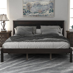 HAOYYE Platform Bed Frame with Headboard, Wood Slat Support, No Box Spring Needed, Queen,Espresso(OLD SKU:WF191420AAP) Sturdy Space-Saving Heavy Duty Modern Design Adults Dorm Room Easy Assembly