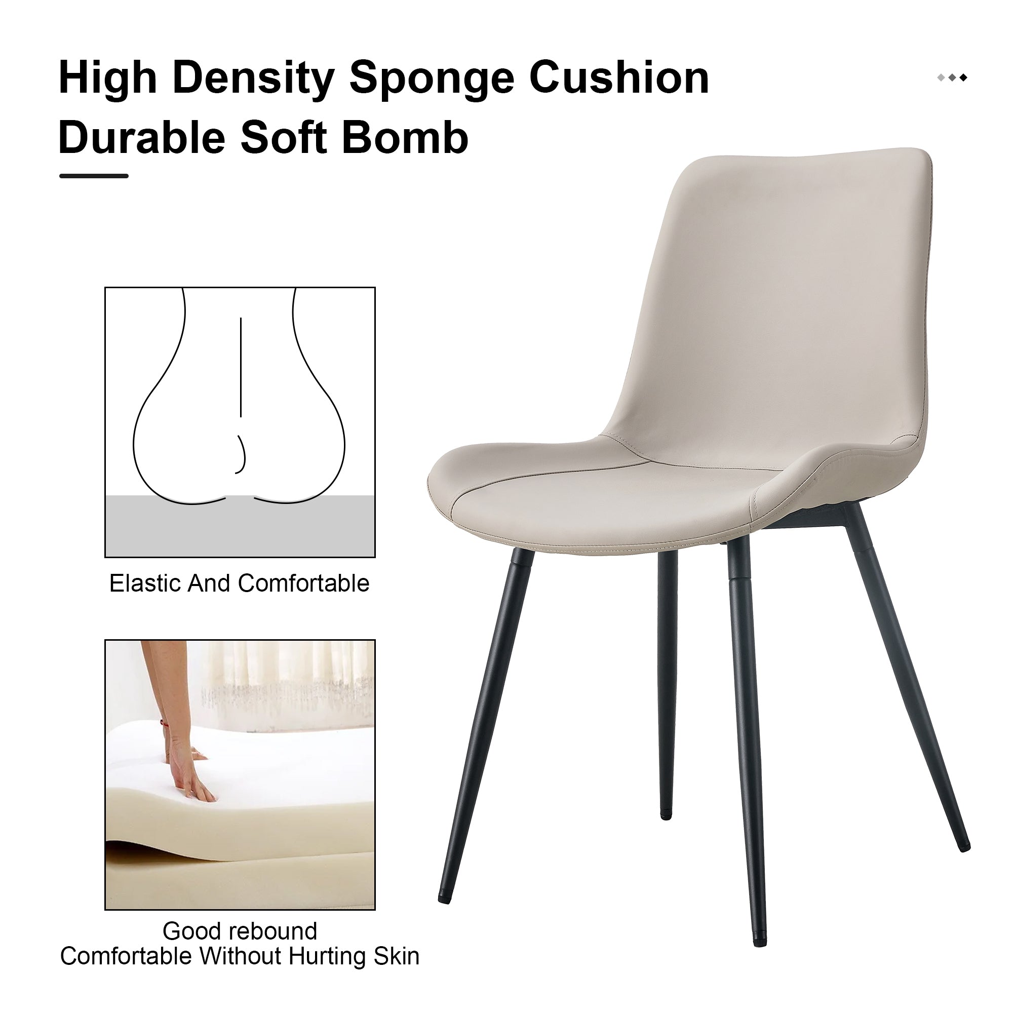 HAOYYE Light Gray Faux Leather Dining Chair, Cushioned Backrest, Black Metal Legs, Widened Seat Design, Comfortable and Stylish, Perfect for Restaurants, Kitchens, Bedrooms, and Offices (Set of 4)