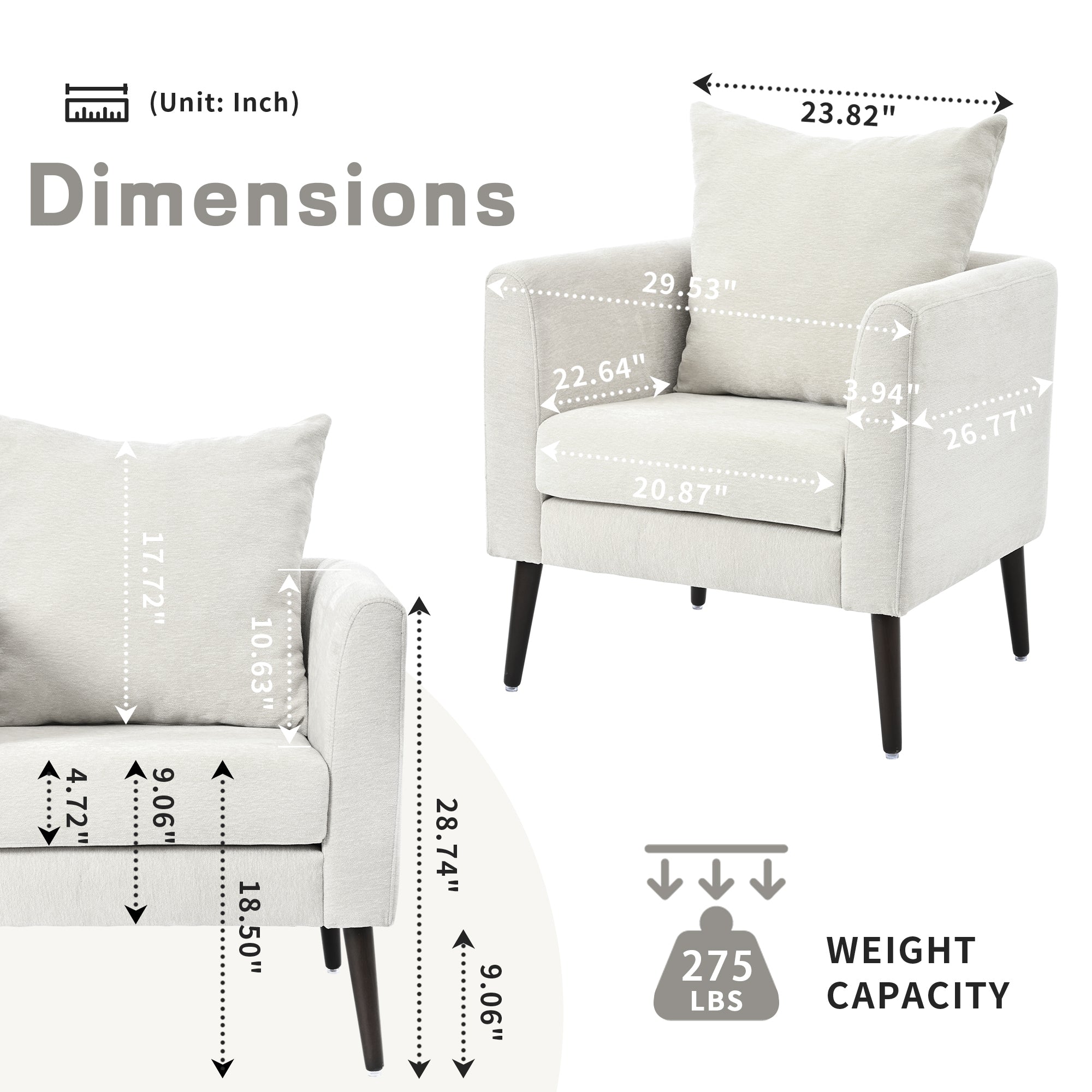 HAOYYE Barrel Chair, Chenille Accent Chair, Fabric Armchair Club Chair,Upholstered Arm Chair with Solid Wood Legs,Waist Pillow,Padded Single Chair for Living Room/Bedroom/Study/Waiting Room,Beige Sturdy