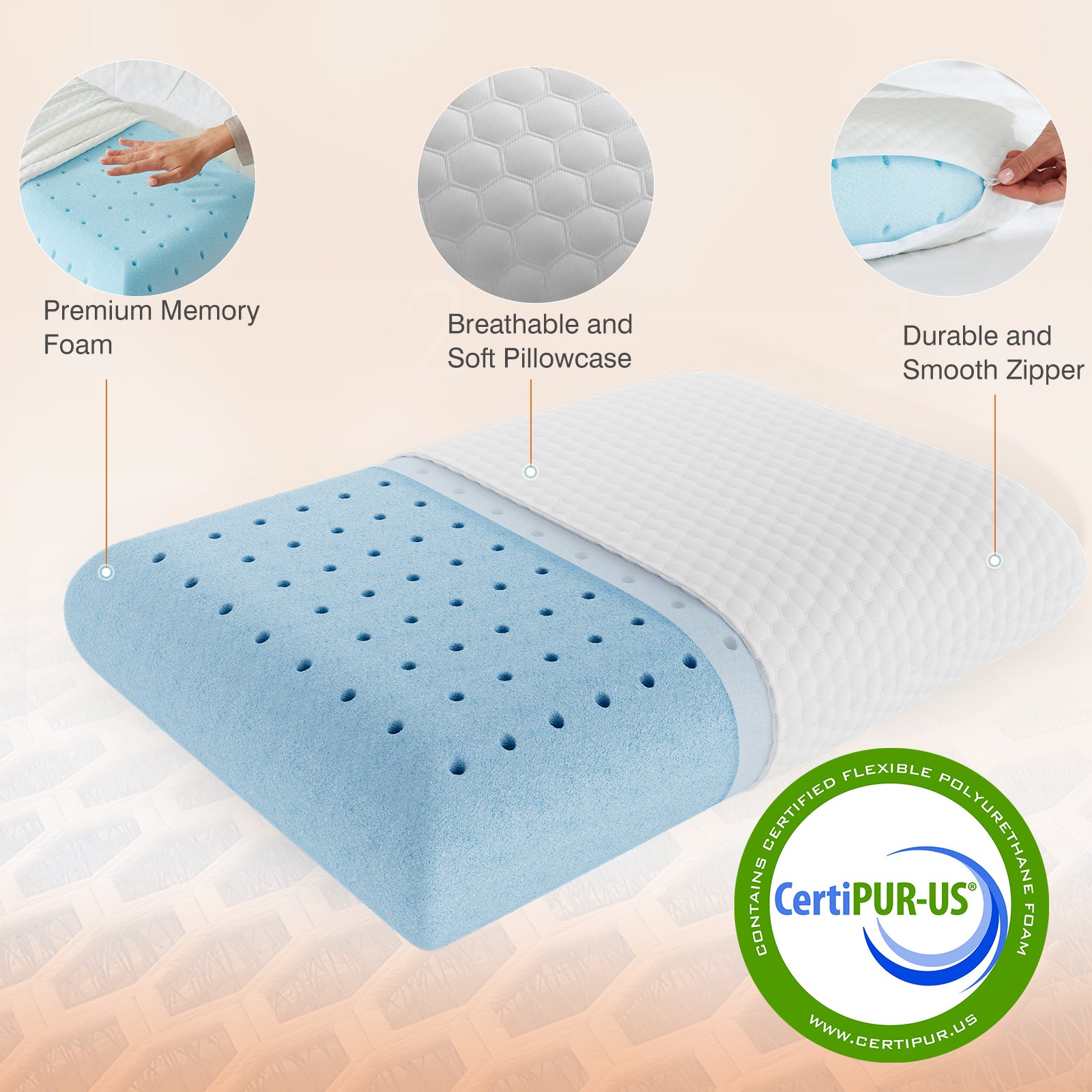 HAOYYE Foam Pillow For Sleeping, Soft And Comfortable With Removable Machine Washable Cover, Sturdy And Space Saving Heavy Duty Modern Design For Adults Dorm Rooms And Bedrooms, Easy Assembly With Long Lasting Durability And Superior Rest Experience