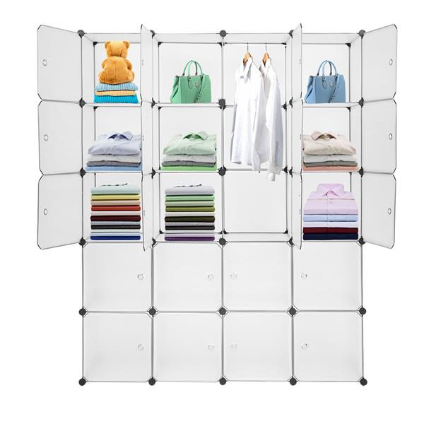 HAOYYE 20 Cube Modular Storage Cabinet, Stackable Closet Organizer Shelving Unit with Hanging Rod, White Plastic Cube Shelves for Clothes, Shoes, Accessories, Home & Office Organizer, Space-Saving Storage Solution, Durable, Easy Assembly