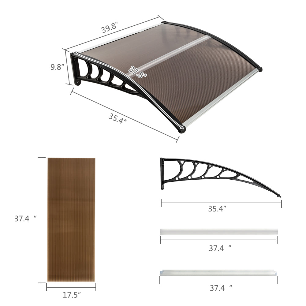 HAOYYE Household Application Door and Window Rain Cover Eaves Canopy With Brown Polycarbonate Board and Black Aluminum Bracket, Durable, Easy to Install, Suitable for Protecting Your Home From Rain and Sun, for Outdoor Use