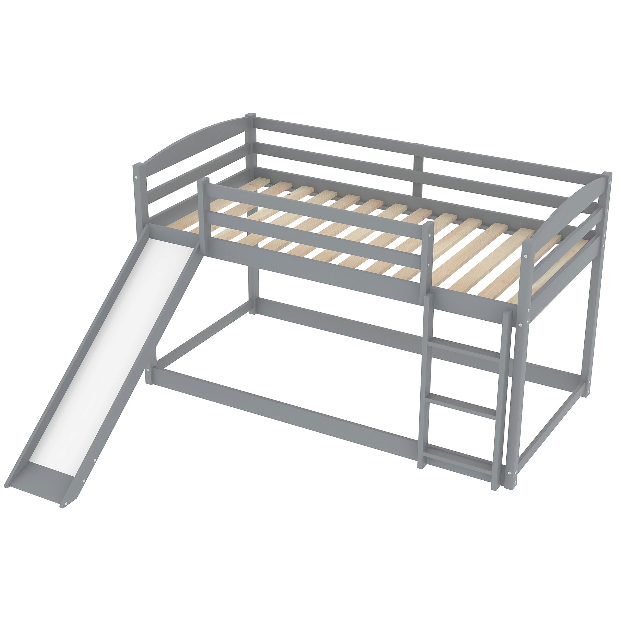 HAOYYE Twin over Twin Bunk Bed with Convertible Slide and Ladder , Gray(Old SKU:WF281725AAE) Sturdy Space-Saving Heavy Duty Modern Design Adults Dorm Room Easy Assembly Bedroom Furniture