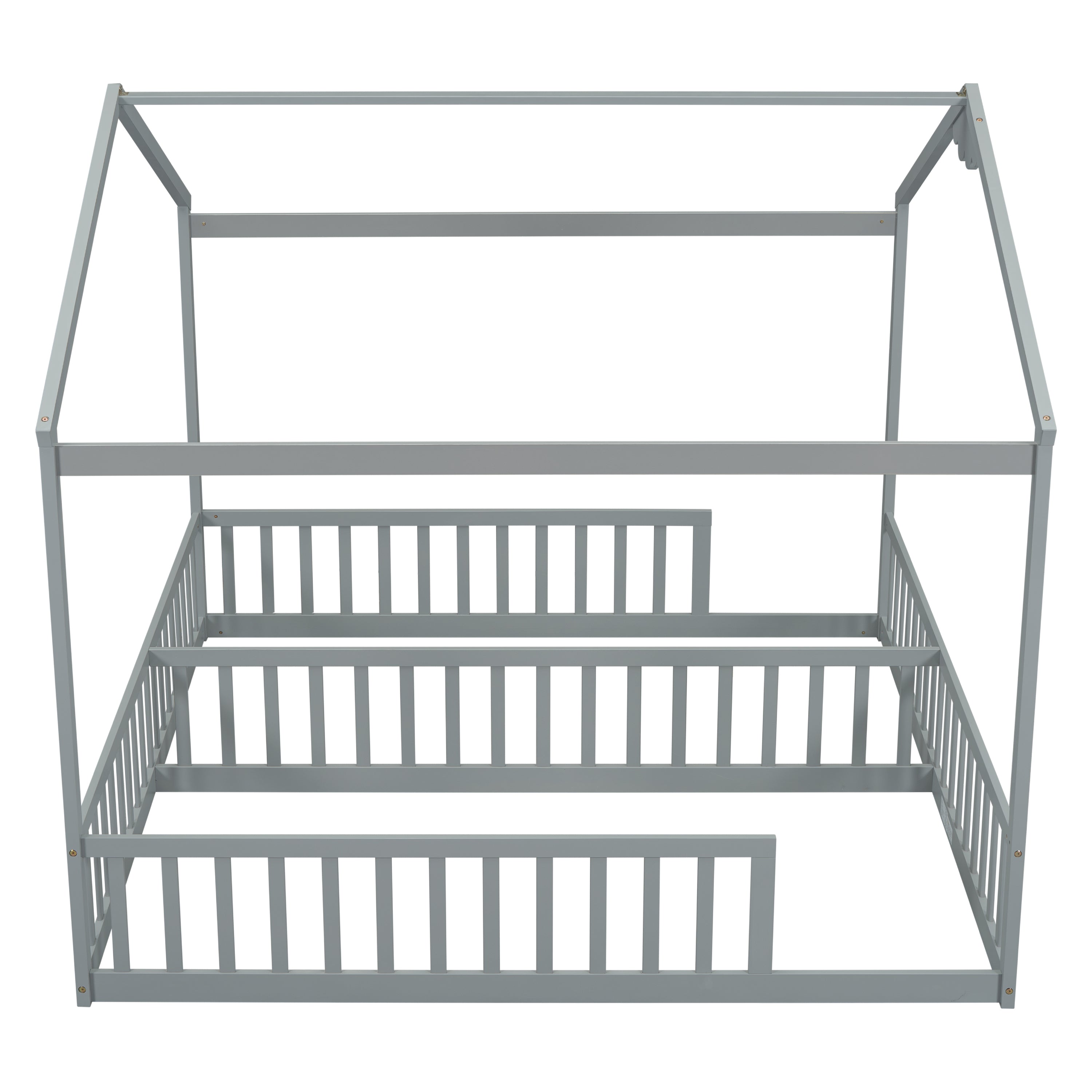 HAOYYE Double Twin House-Style Floor Bed with Fence, Guardrails, without door, Grey Sturdy Space-Saving Heavy Duty Modern Design Adults Dorm Room Easy Assembly Bedroom Furniture
