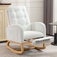 HAOYYE Accent Rocking Chair with Footrest High Back Rubber Wood Rocking Legs Bedroom Living Space 26.77D X 38.36W X 39.76H Inch Sturdy Space-Saving Heavy Duty Modern Design Adults Dorm Room