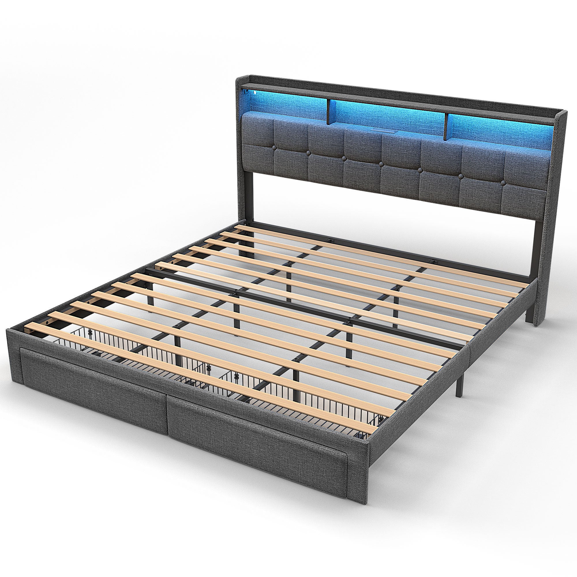 HAOYYE BED 778KING-DG-CLB Sturdy Space-Saving Heavy Duty Modern Design Adults Dorm Room Easy Assembly Bedroom Furniture