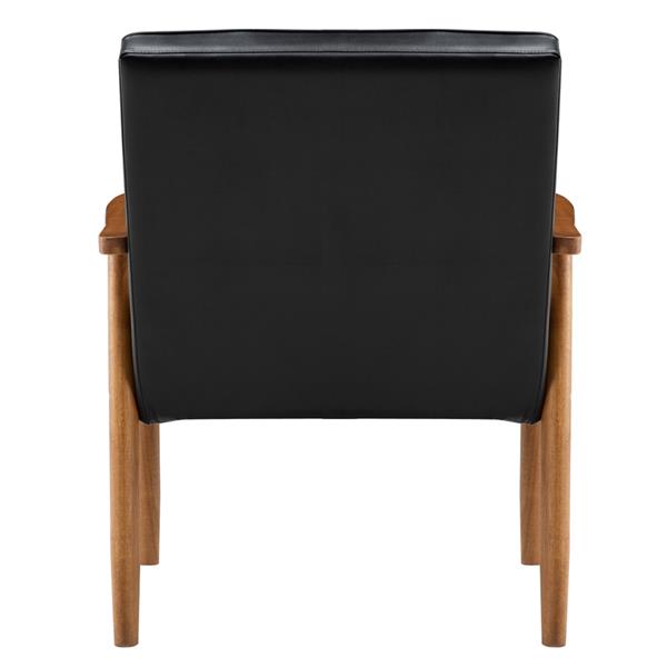 HAOYYE Retro Modern Wooden Single Chair With Black PU Upholstery, Comfortable High Back Design, Sturdy Solid Wood Frame, Elegant Living Room Accent Seating, Durable And Stylish Home Furniture