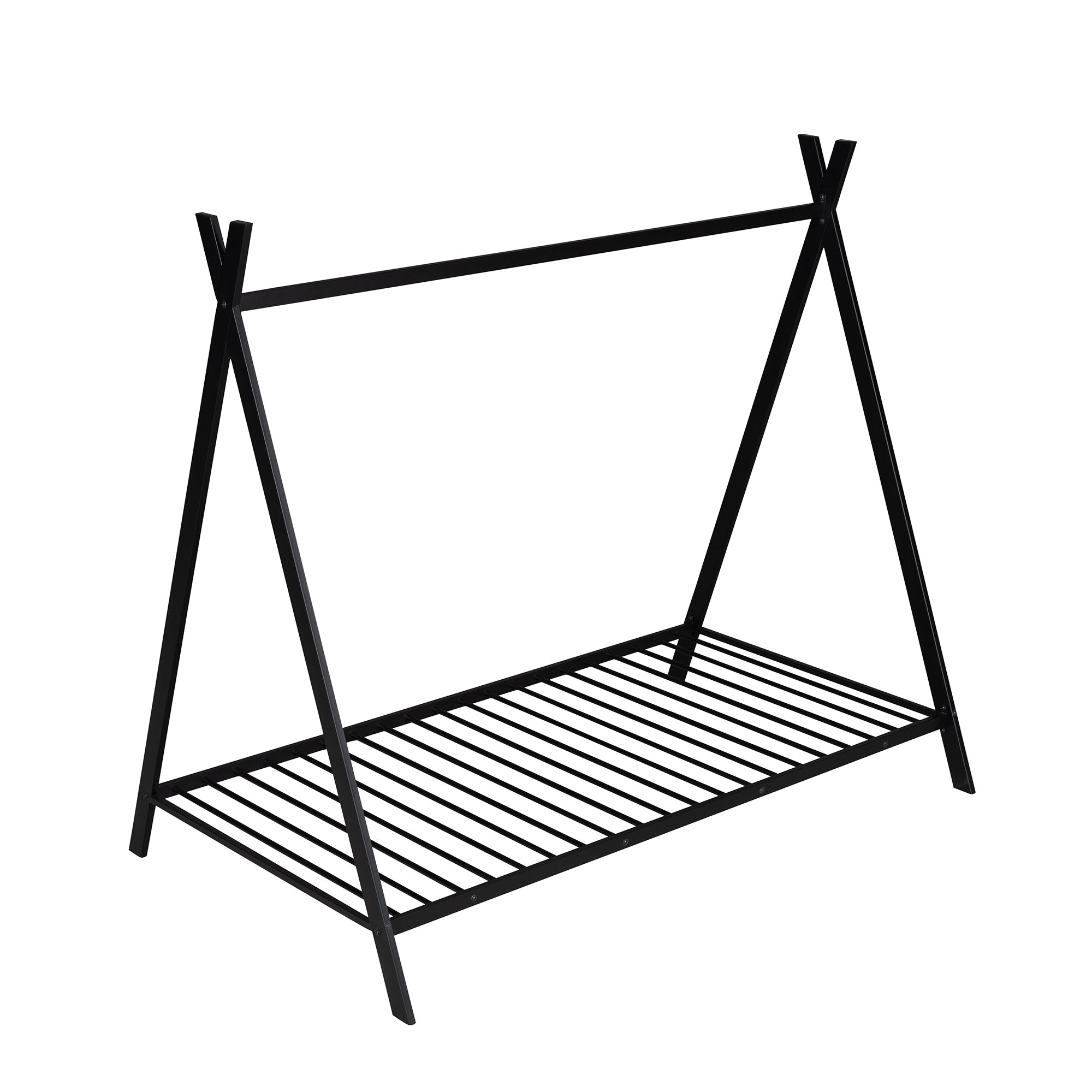 HAOYYE House Bed Tent Bed Frame Twin Size Metal Floor Play House Bed with Slat for Girls Boys , No Box Spring Needed Black Sturdy Space-Saving Heavy Duty Modern Design Easy Assembly Durable Stylish