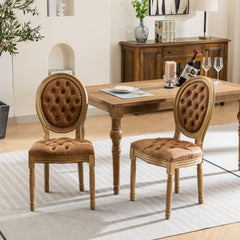 HAOYYE French Style Solid Wood Frame Antique Painting,Hand-pulled buckle decoration PU artificial leather Dining Chair with Nailhead Trim ,Wood Legs,Density Foam,Steel Spring inner,Set of 2,Orange,SW1839OG