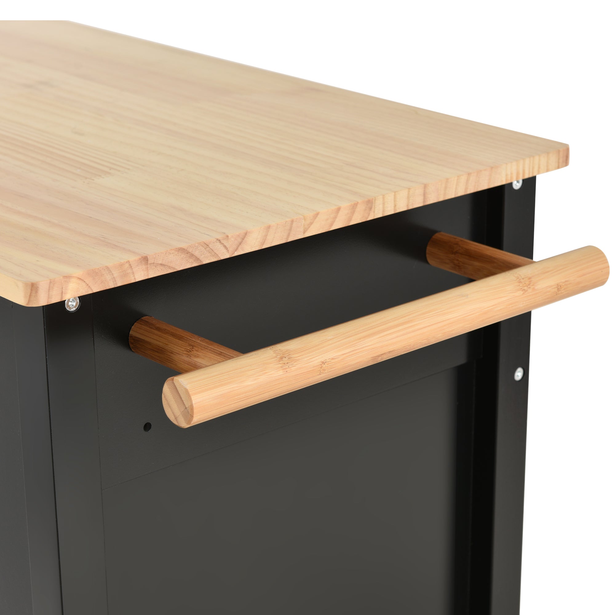 HAOYYE Kitchen Island Cart with Solid Wood Top, 4-Door Cabinet, Two Drawers, Spice Rack, and Towel Rack, Black Modern Kitchen Storage, Heavy Duty, Space-Saving Design, Mobile Island for Kitchen or Dining Room