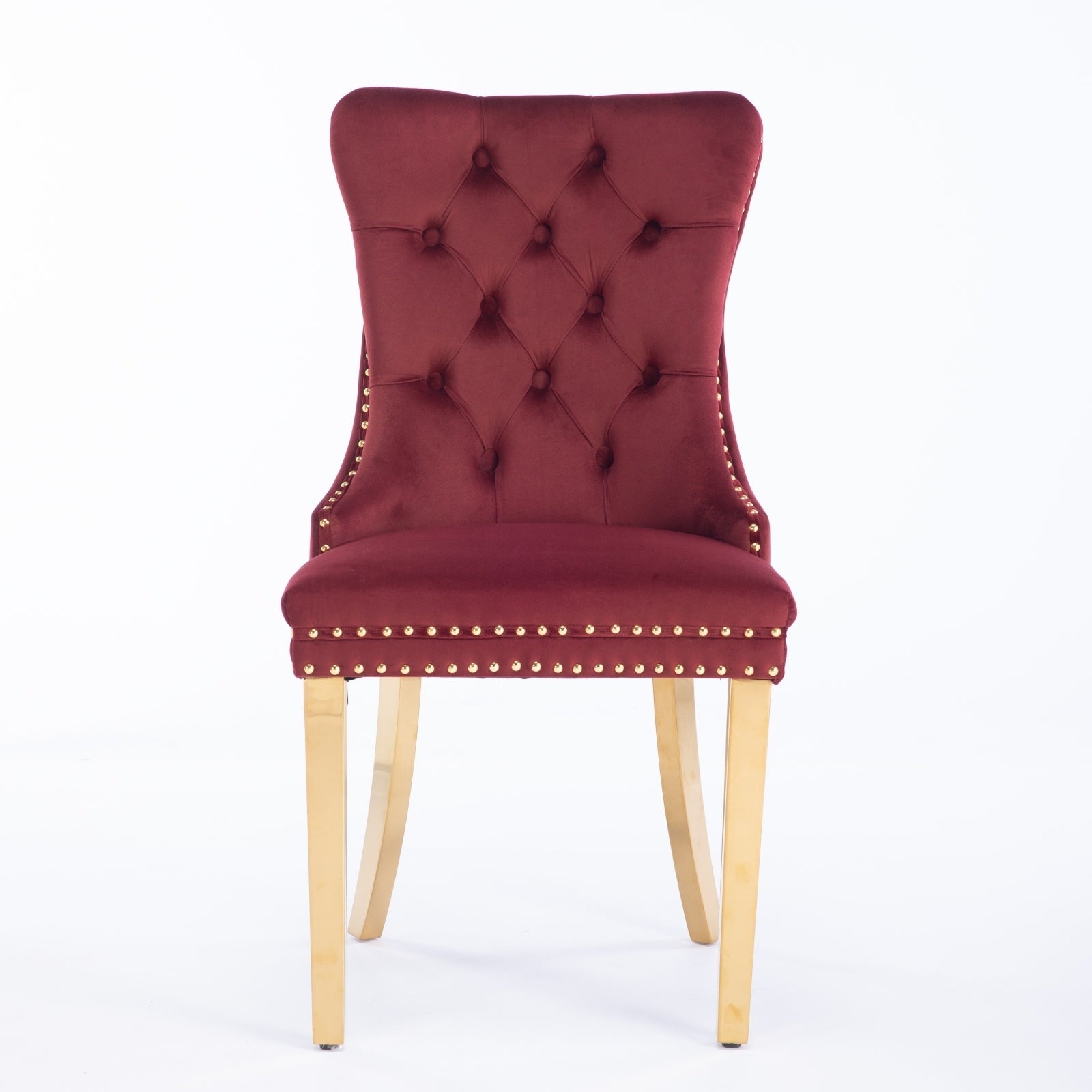 HAOYYE Nikki Collection Modern, High-end Tufted Solid Wood Contemporary Velvet Upholstered Dining Chair with Golden Stainless Steel Plating Legs,Nailhead Trim,Set of 2,Wine Red and Gold, SW1601WR,Burgundy