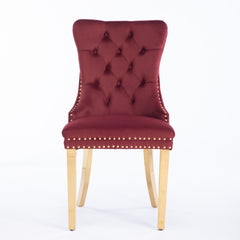 HAOYYE Nikki Collection Modern, High-end Tufted Solid Wood Contemporary Velvet Upholstered Dining Chair with Golden Stainless Steel Plating Legs,Nailhead Trim,Set of 2,Wine Red and Gold, SW1601WR,Burgundy