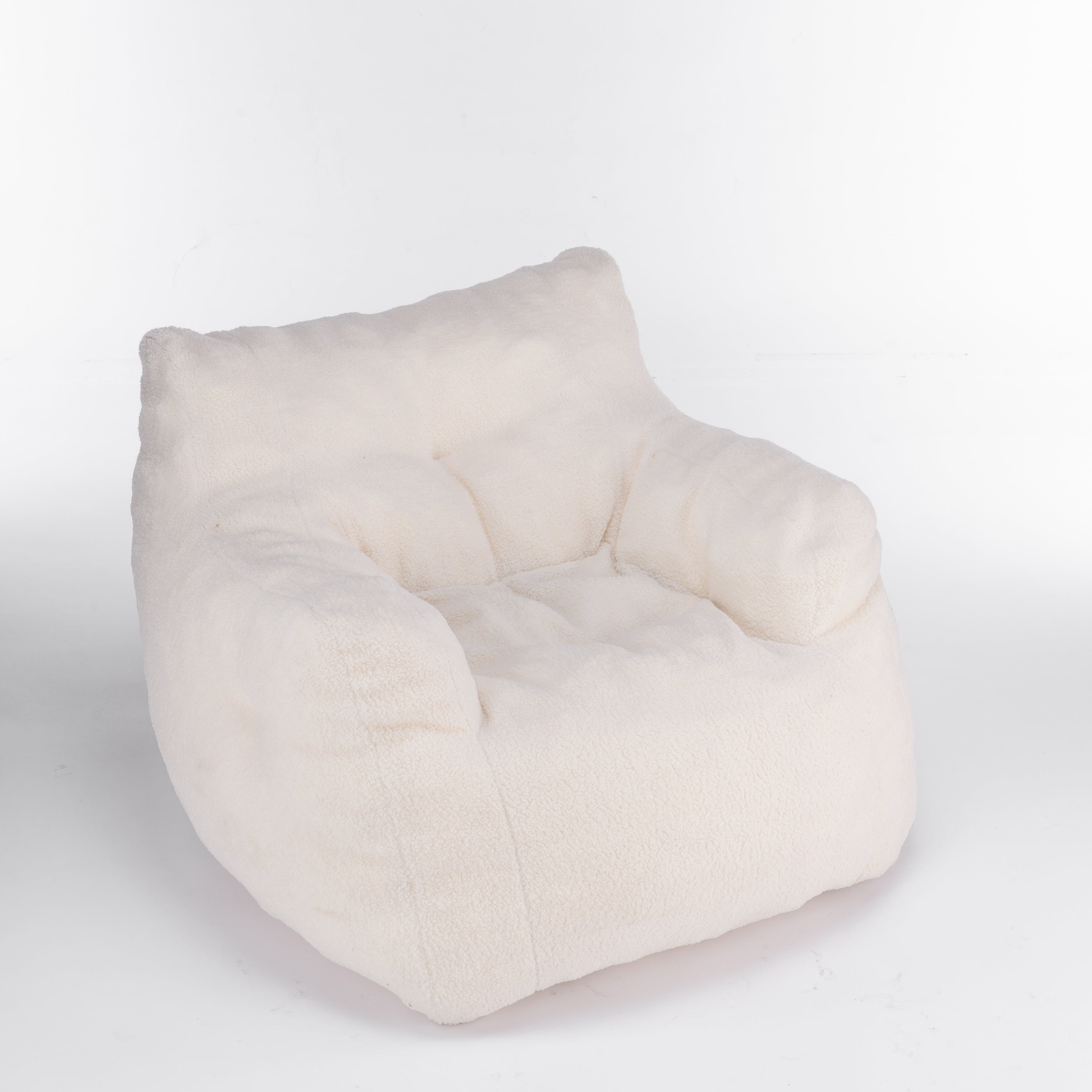 Haoyye Ivory Teddy Fabric Bean Bag Chair, Soft Tufted Foam Lounge Chair with Ergonomic Backrest, No Assembly Needed, Modern Floor Seating for Living Room, Bedroom or Lounge Area, Stylish Space-Saving Comfortable Accent Furniture