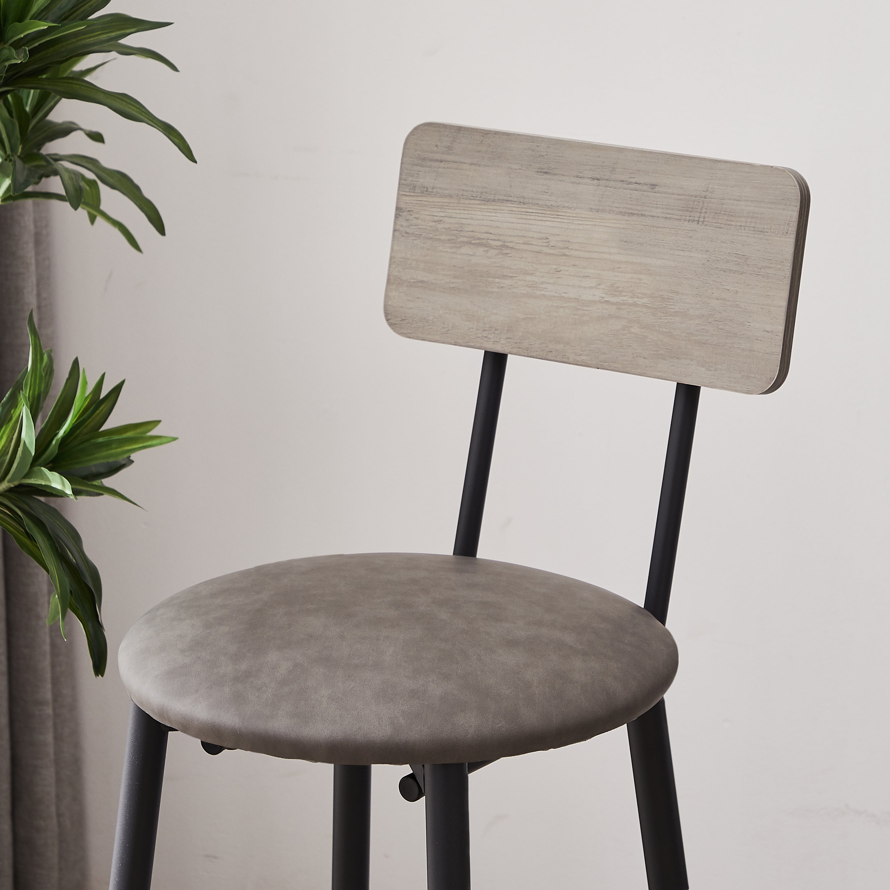 HAOYYE Bar Table Set with 2 Bar Stools, PU Soft Seat with Backrest, Modern Design, Sturdy Space-Saving Furniture for Kitchen, Dining Room, Office, Dorm Room, Easy Assembly, Gray Color