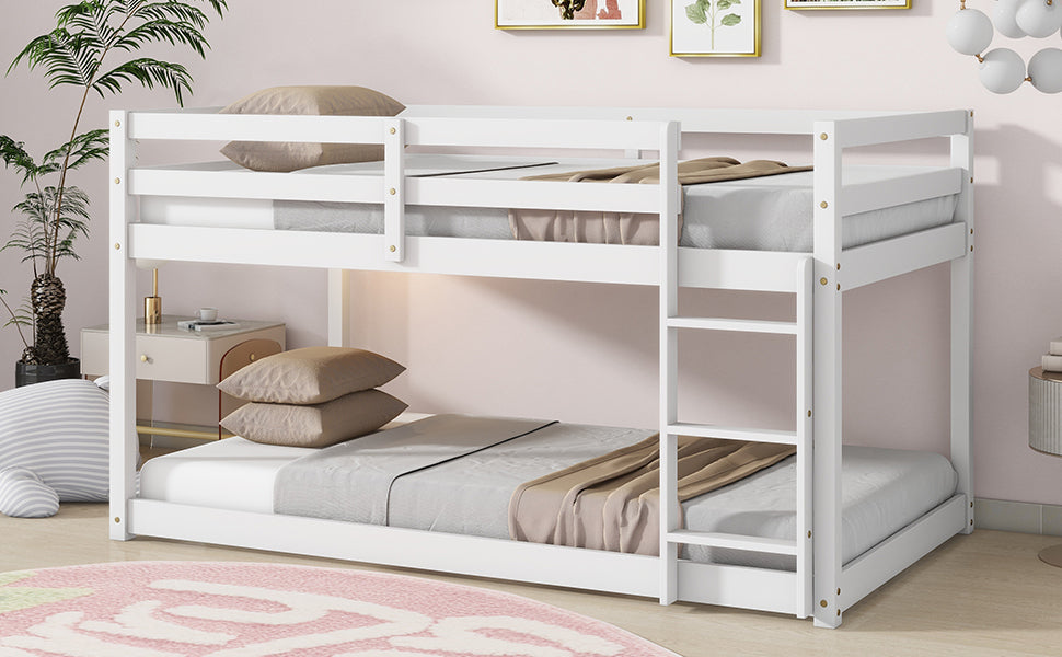 HAOYYE Solid Wooden, Solid Rubber Wooden Twin over Twin Loft Bed with Ladder, with Bed Platform of Strengthened Slats,White Sturdy Space-Saving Heavy Duty Modern Design Adults Dorm Room Easy Assembly