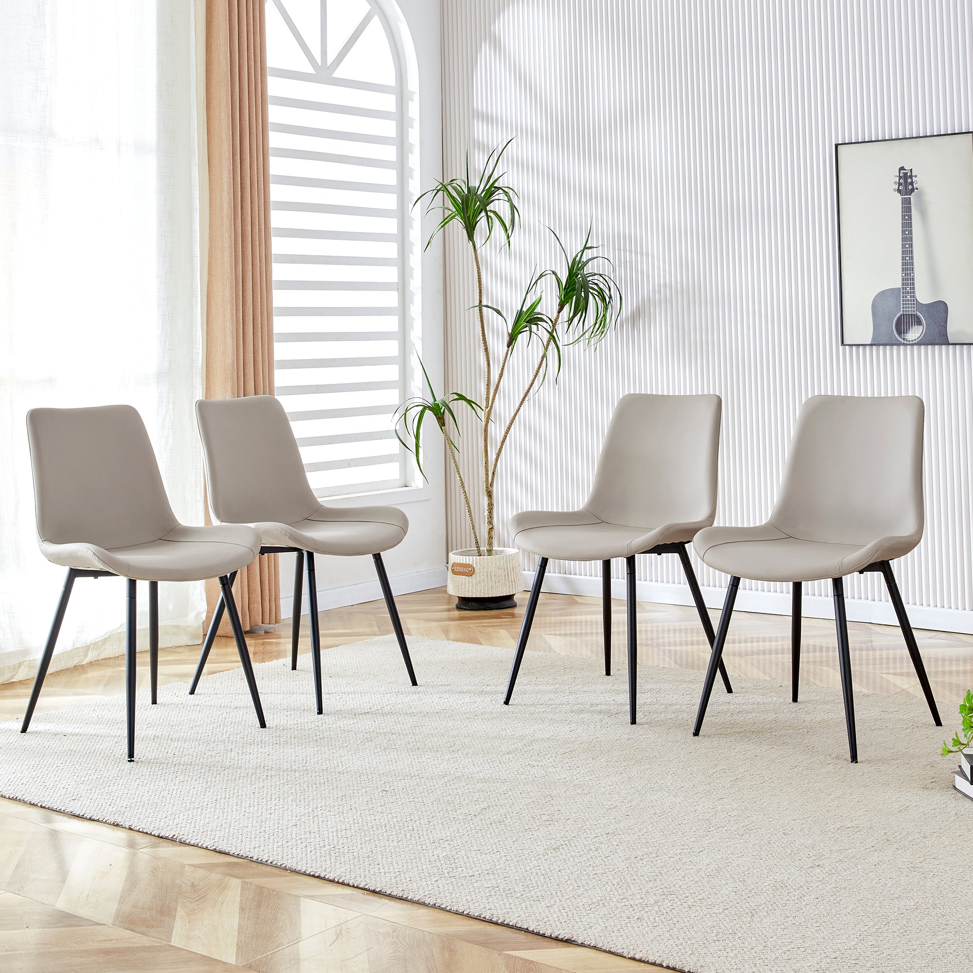 HAOYYE Light Gray Faux Leather Dining Chair, Cushioned Backrest, Black Metal Legs, Widened Seat Design, Comfortable and Stylish, Perfect for Restaurants, Kitchens, Bedrooms, and Offices (Set of 4)