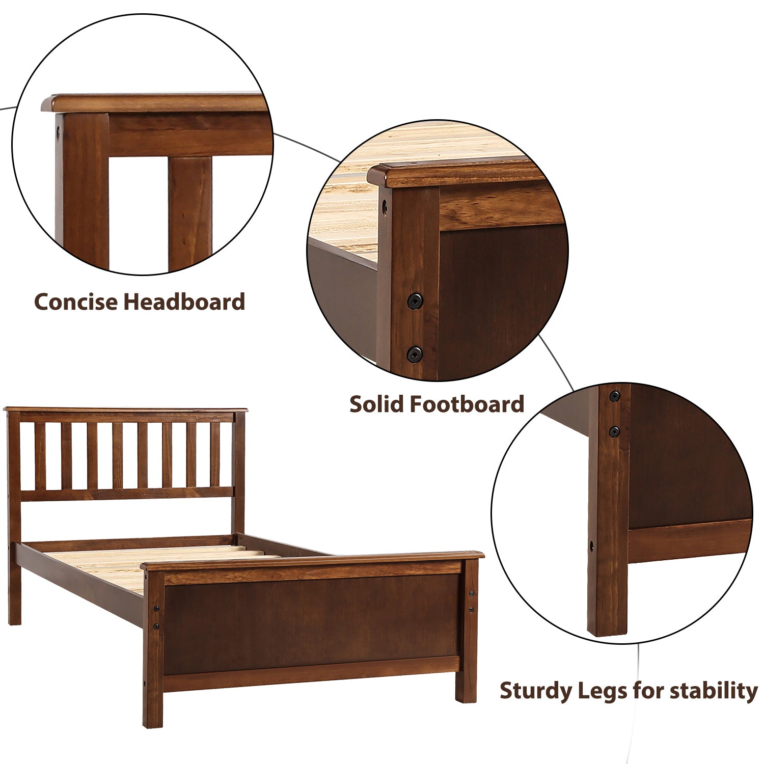 HAOYYE Twin Size Wood Platform Bed with Headboard,Footboard and Wood Slat Support, Walnut Sturdy Space-Saving Heavy Duty Modern Design Easy Assembly Durable Stylish Home Furniture Versatile