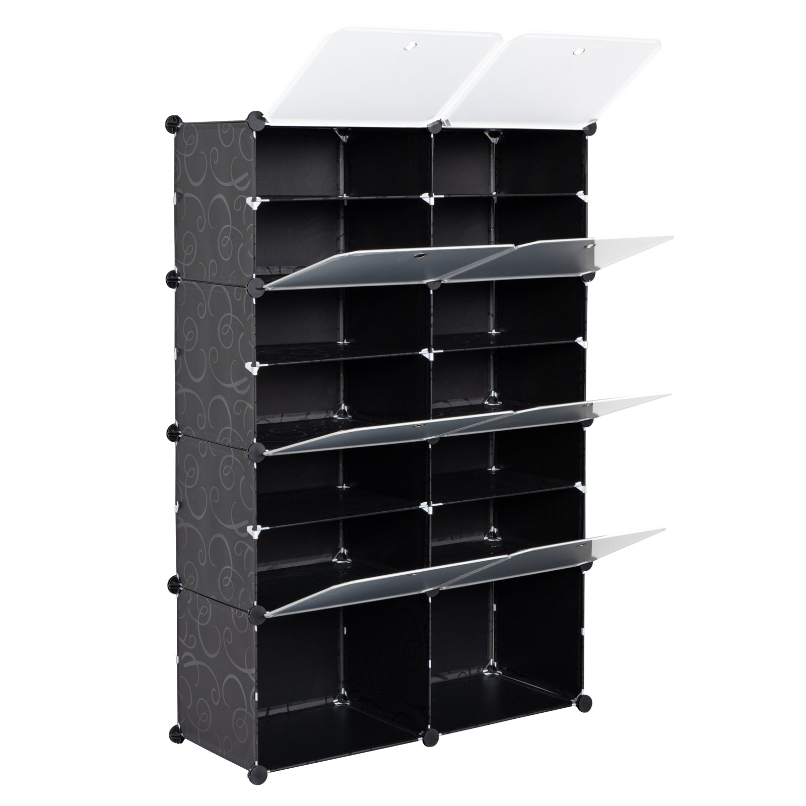 HAOYYE 7-Tier Portable Shoe Rack Organizer, 14 Grid Expandable Storage Cabinet Stand, Sturdy Design For Heels, Boots, Slippers, Durable And Space-Saving Modern Organizer For Entryways, Closets, Or Bedrooms, Easy Assembly, Black