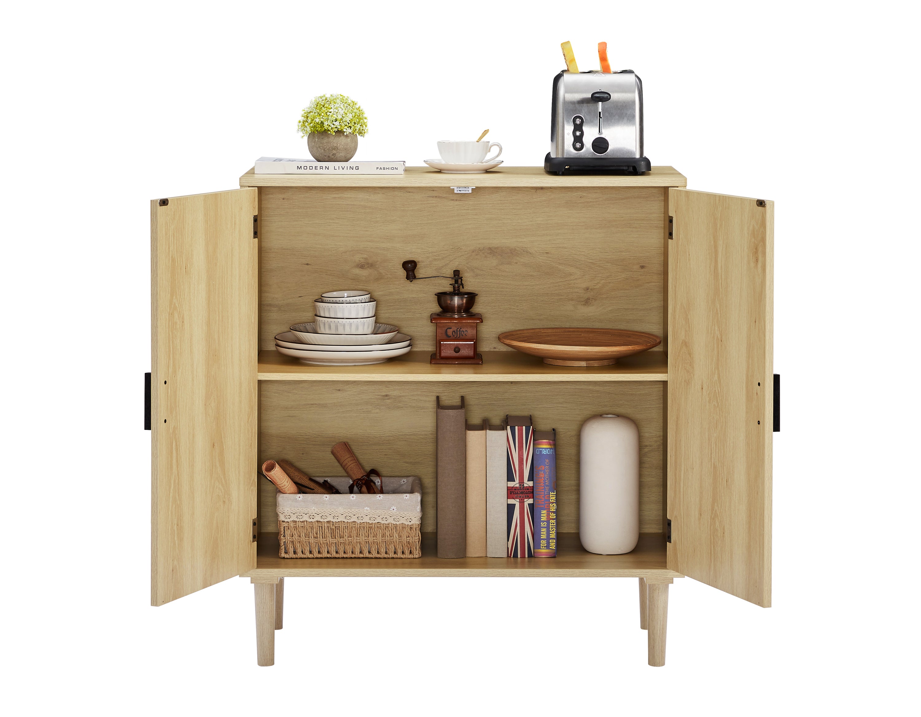 HAOYYE Kitchen storage cabinets with rattan decorative doors, buffets, wine cabinets, dining rooms, hallways, cabinet console tables, Natural, Sturdy Space-Saving Heavy Duty