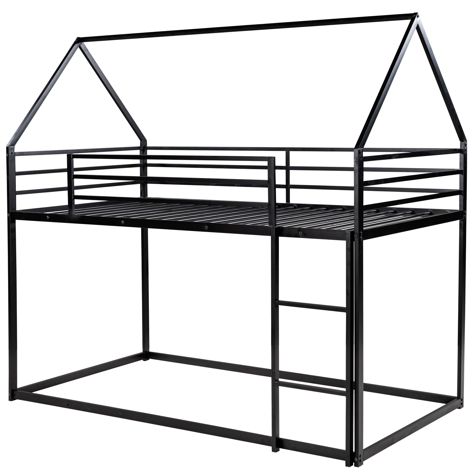 HAOYYE Twin over Twin House Bunk Bed with Built-in Ladder,Black Sturdy Space-Saving Heavy Duty Modern Design Adults Dorm Room Easy Assembly Bedroom Furniture
