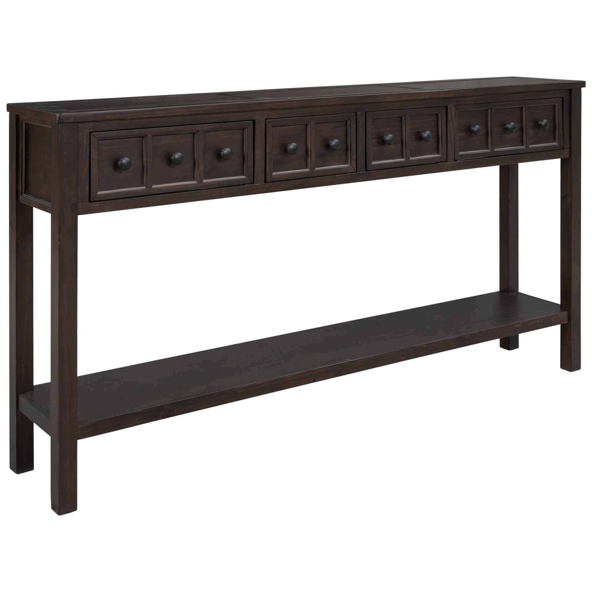 HAOYYE Rustic Entryway Console Table, Long Sofa Table with Two Drawers and Bottom Storage Shelf, Espresso, Sturdy Space-Saving Design, Heavy Duty Construction, Easy Assembly, Durable and Stylish Home Furniture