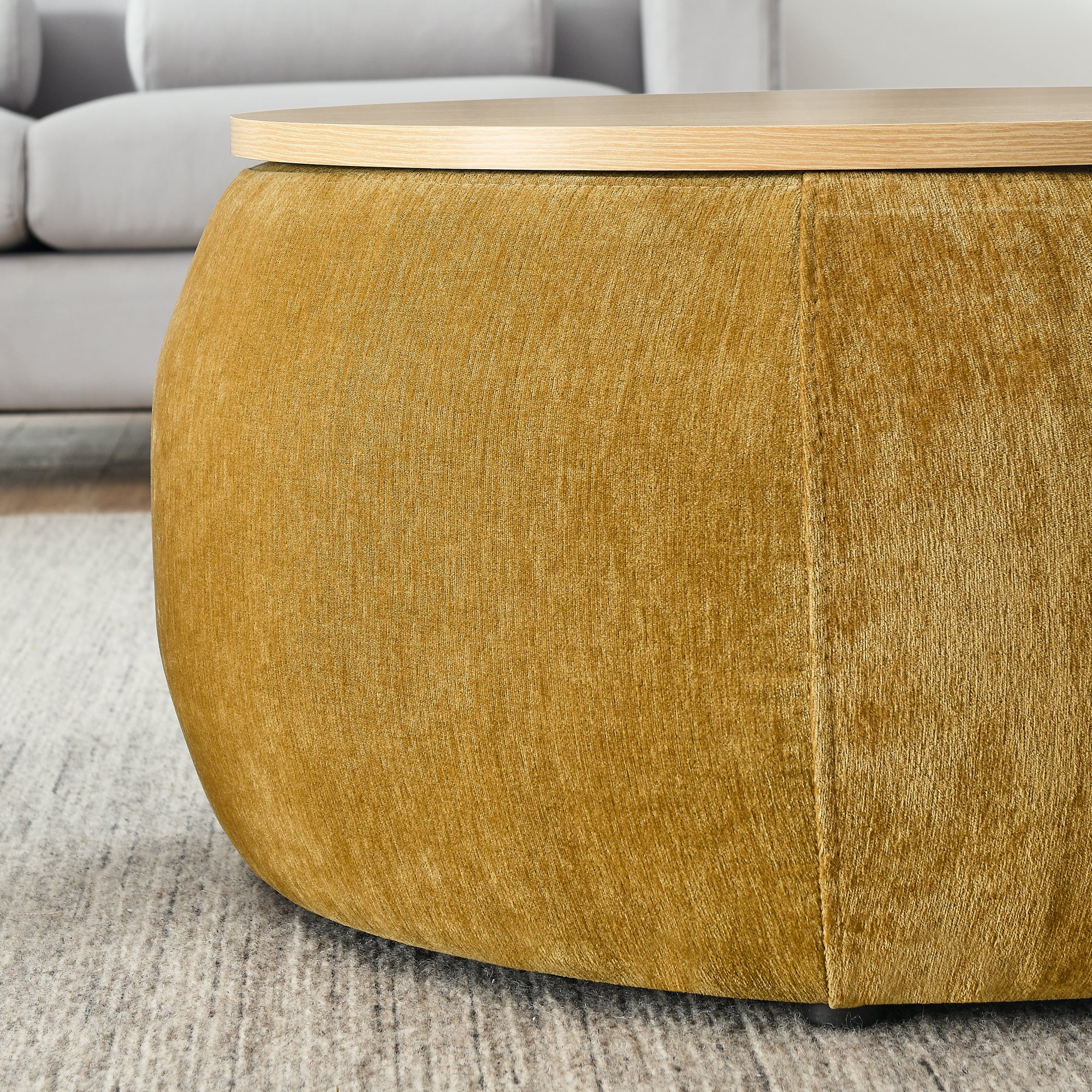 HAOYYE Round Storage Ottoman, 2-in-1 Functional Design as End Table and Ottoman, Includes Small Seat, Dark Yellow, Modern Space-Saving Accent Furniture for Living Room, Bedroom, or Office, Sturdy and Heavy-Duty, Easy Assembly