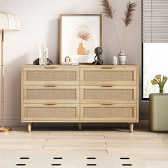 HAOYYE 6-Drawer Rattan Storage Cabinet for Bedroom or Living Room, Natural, Sturdy Space-Saving Design, Heavy Duty Construction, Easy Assembly, Durable and Stylish Home Furniture