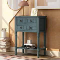 HAOYYE Narrow Console Table, Slim Sofa Table with Three Storage Drawers and Bottom Shelf for Living Room, Navy, Sturdy Space-Saving Design, Heavy Duty Construction, Easy Assembly, Durable and Stylish Home Furniture, Versatile for Hallway or Entryway Use