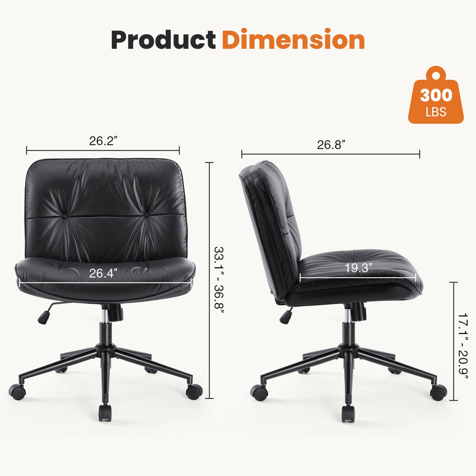 HAOYYE Criss Cross Legged Chair, Armless Office Desk Wide Seat Wheels, Swivel Height Adjustable Comfy Sturdy Space-Saving Heavy Duty Modern Design Adults Dorm Room Easy Assembly Bedroom Furniture