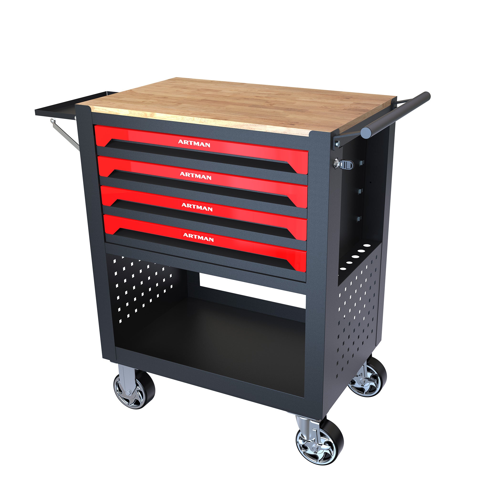 HAOYYE 4 DRAWERS MULTIFUNCTIONAL TOOL CART WITH WHEELS AND WOODEN TOP Sturdy Space-Saving Heavy Duty Modern Design Adults Dorm Room Easy Assembly Bedroom Furniture