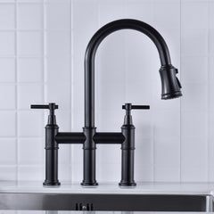 HAOYYE Bridge Kitchen Faucet with Pull-Down Sprayhead in Spot Sturdy Space-Saving Heavy Duty Modern Design Adults Dorm Room Easy Assembly Bedroom Furniture