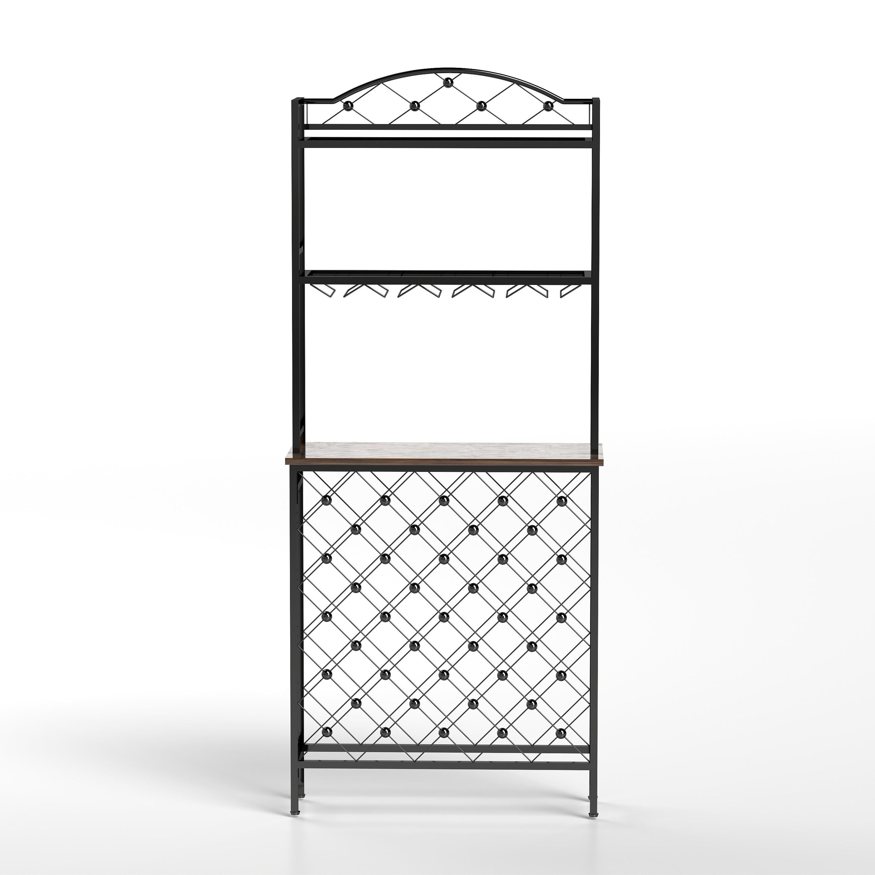 HAOYYE Industrial Wine Rack Bar Table, 3-Tier Liquor Bottle and Glass Holder with Storage Shelves, Metal and Wood Wine Organizer for Home Kitchen, Dining Room, and Living Room Sturdy Space-Saving Heavy Duty