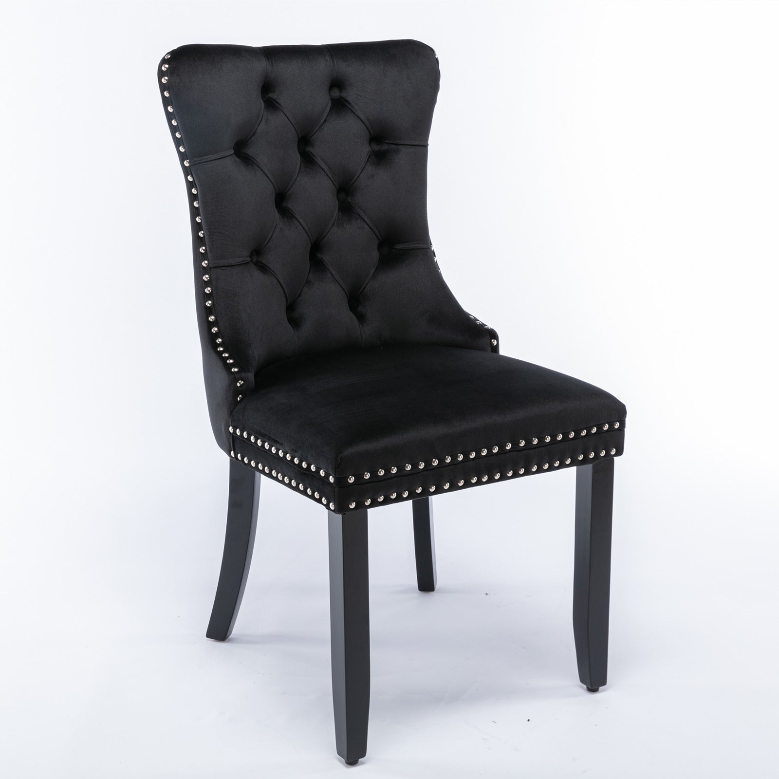HAOYYE High-end Tufted Solid Wood Contemporary Velvet Upholstered Dining Chair with Wood Legs Nailhead Trim 2-Pcs Set, Black, SW2001BK Sturdy Space-Saving Heavy Duty Modern Design