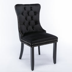 HAOYYE High-end Tufted Solid Wood Contemporary Velvet Upholstered Dining Chair with Wood Legs Nailhead Trim 2-Pcs Set, Black, SW2001BK Sturdy Space-Saving Heavy Duty Modern Design