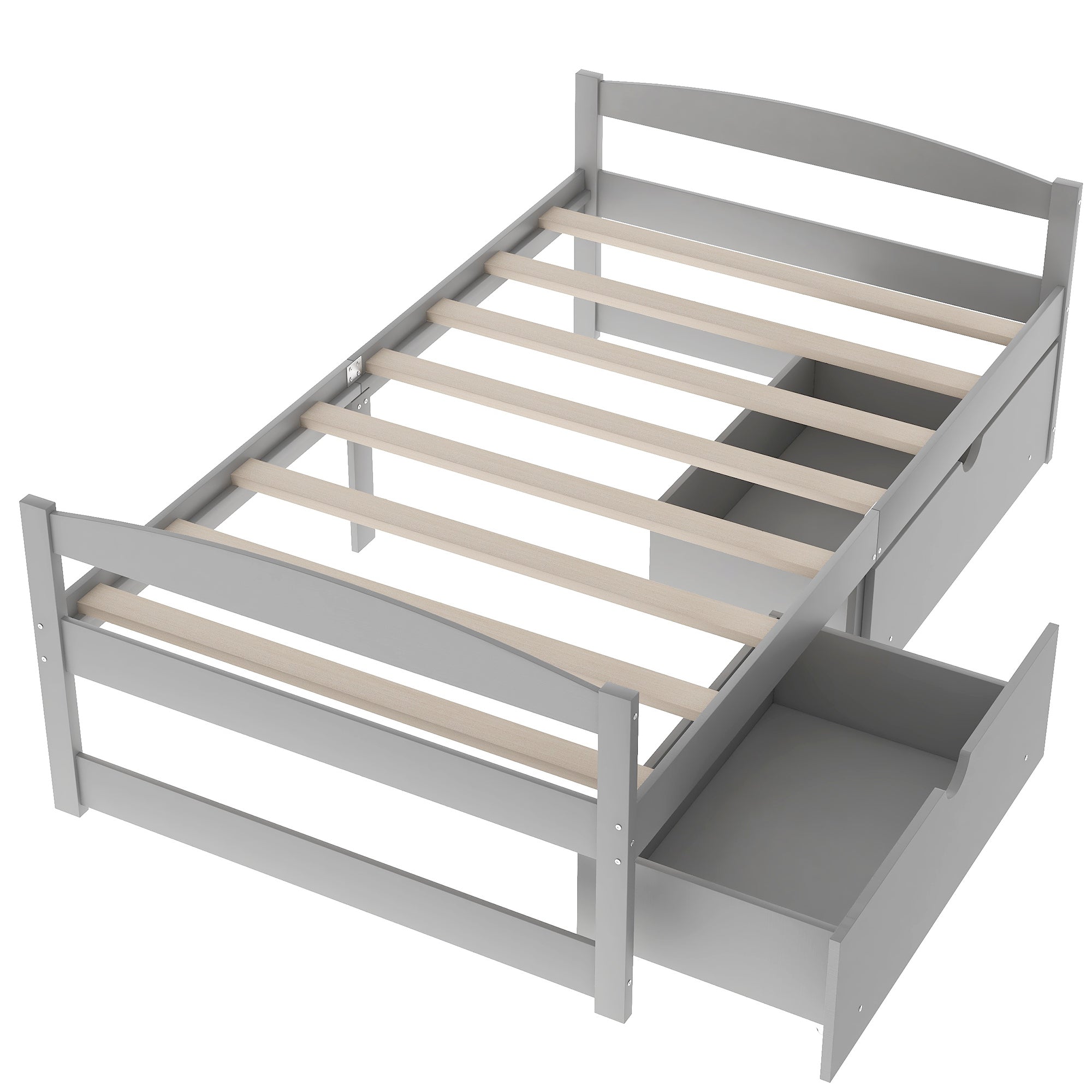 HAOYYE Twin Platform Bed with Two Drawers, Gray, Sturdy Space-Saving Design, Heavy Duty Construction, Easy Assembly, Durable and Stylish Home Furniture