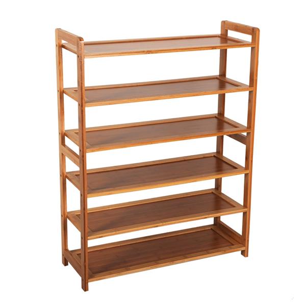 HAOYYE 6-Tier Bamboo Shoe Rack, Rectangular Sturdy Design, Durable Wood Color Storage Solution, Multifunctional Organizer, Modern Space-Saving Shelf For Shoes, Bags, And Accessories, Practical Home Organizer For Living Room, Bedroom, And Entryway