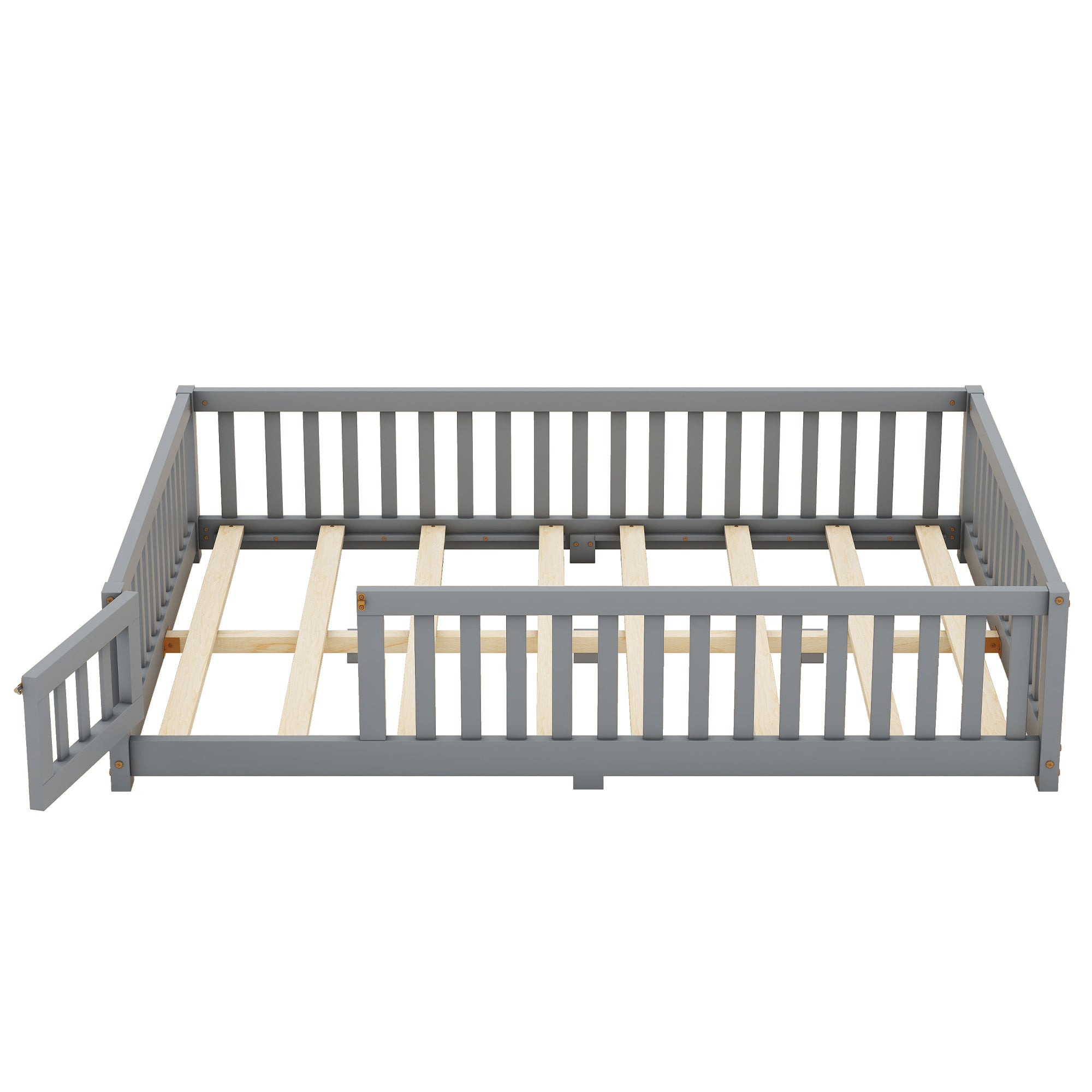 HAOYYE Full Size Bed Floor Bed with Safety Guardrails and Door for , Gray(Old SKU: W158090691) Sturdy Space-Saving Heavy Duty Modern Design Adults Dorm Room Easy Assembly Bedroom Furniture