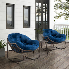 HAOYYE Outdoor Rattan Rocking Chair,Padded Cushion Rocker Recliner Chair Outdoor for Front Porch, Living Room, Patio, Garden, Navy Blue Sturdy Space-Saving Heavy Duty Modern Design Adults Dorm Room