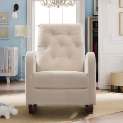 HAOYYE Comfortable Fabric Padded High Back Rocking Chair, Modern Nursery Rocker With Sturdy Armchair Design, Space-Saving and Durable, Easy Assembly, Ideal for Living Rooms or Bedrooms