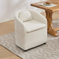 HAOYYE 059-Set of 1 Chenille Fabric Dining Armchair With Back Cushion and Universal Wheels,Beige Sturdy Space-Saving Heavy Duty Modern Design Adults Dorm Room Easy Assembly Bedroom Furniture