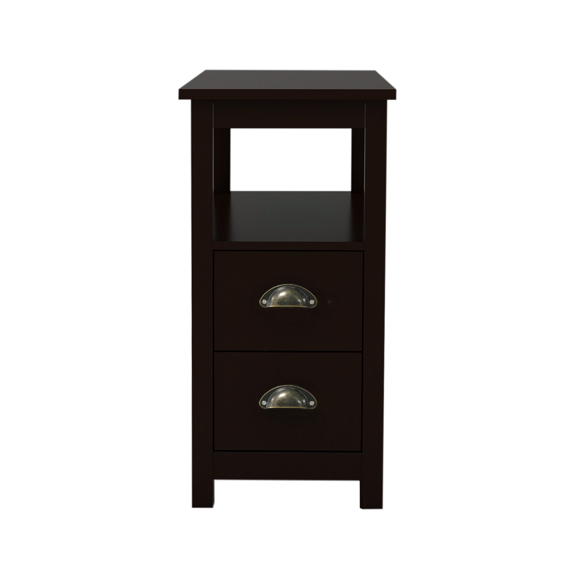 HAOYYE Narrow End Table Nightstand with Two Drawers and Open Shelf, Brown, Sturdy Space-Saving Design, Heavy Duty Construction, Easy Assembly, Durable and Stylish Home Furniture, Versatile for Bedroom or Living Room