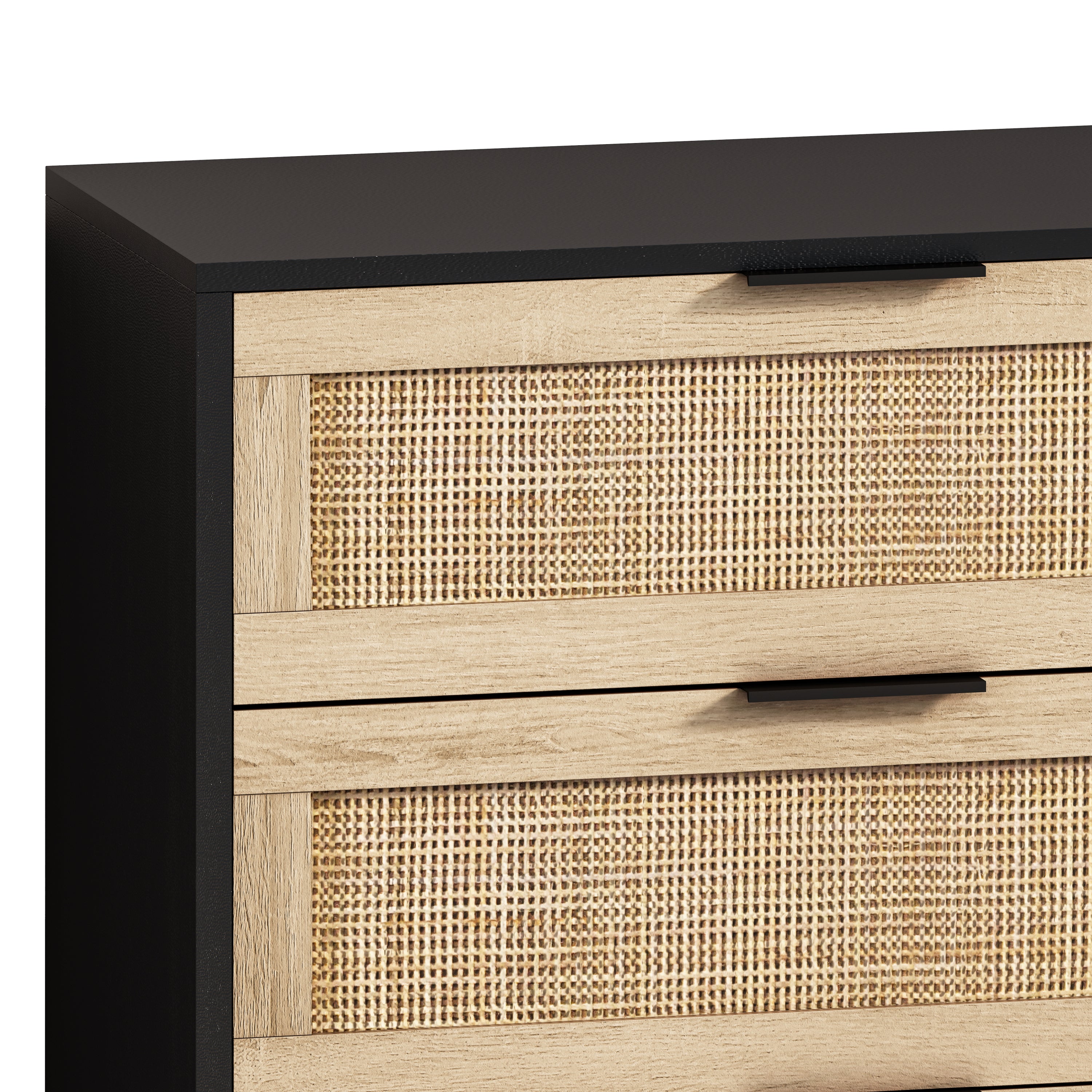 HAOYYE Black 6-Drawer Rattan Storage Cabinet, Modern Space-Saving Design for Bedroom and Living Room, Heavy Duty Construction, Easy Assembly