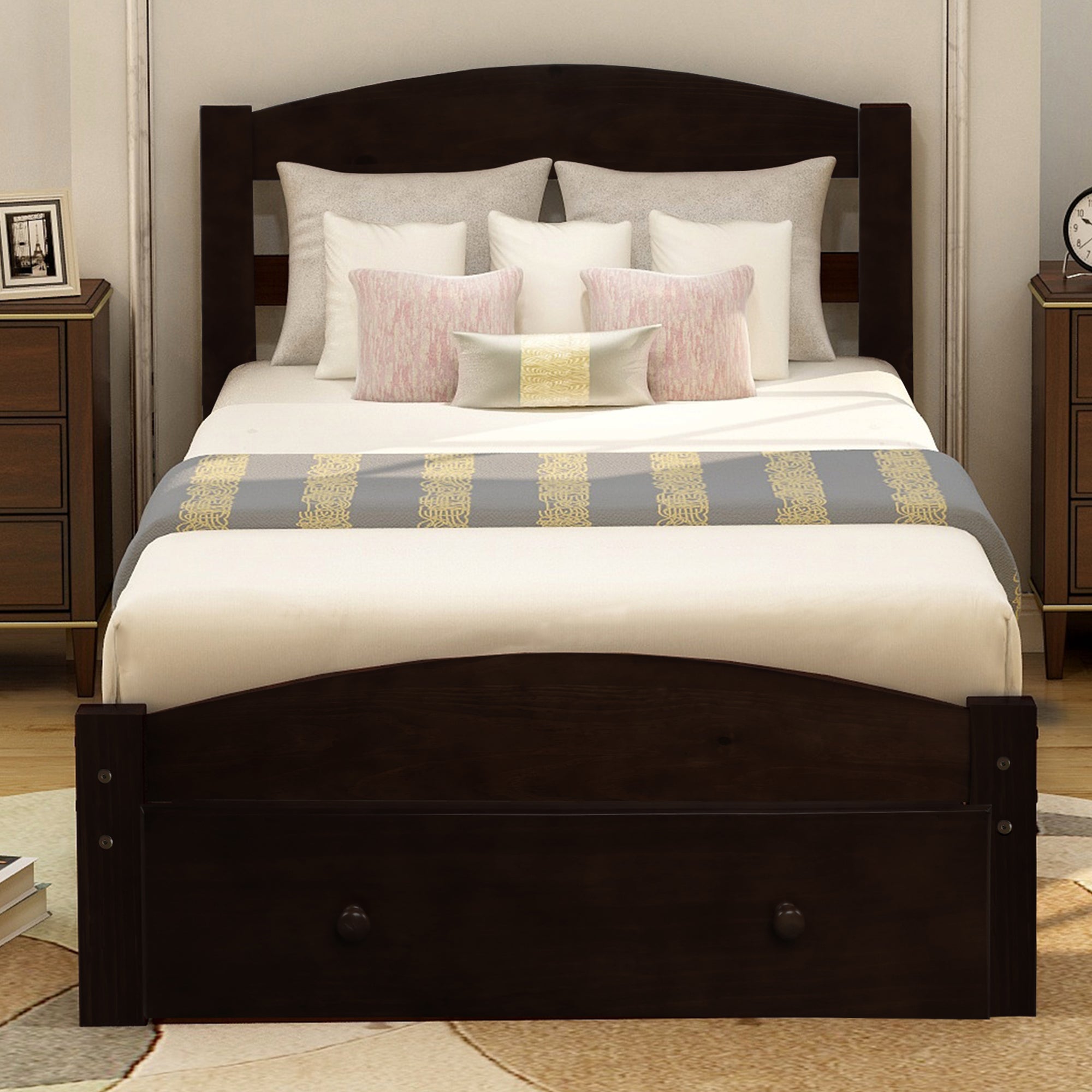 HAOYYE Platform Twin Bed Frame with Storage Drawer and Wood Slat Support, Espresso, Sturdy Space-Saving Design, Heavy Duty Construction, Easy Assembly, Durable and Stylish Home Furniture, Versatile for Bedroom Use